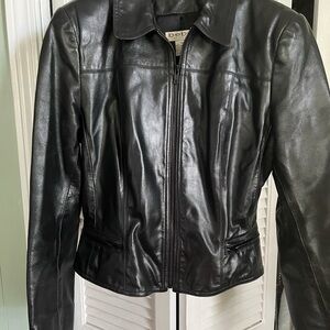 Bebe Black Leather Jacket Fitted Glossy Finish